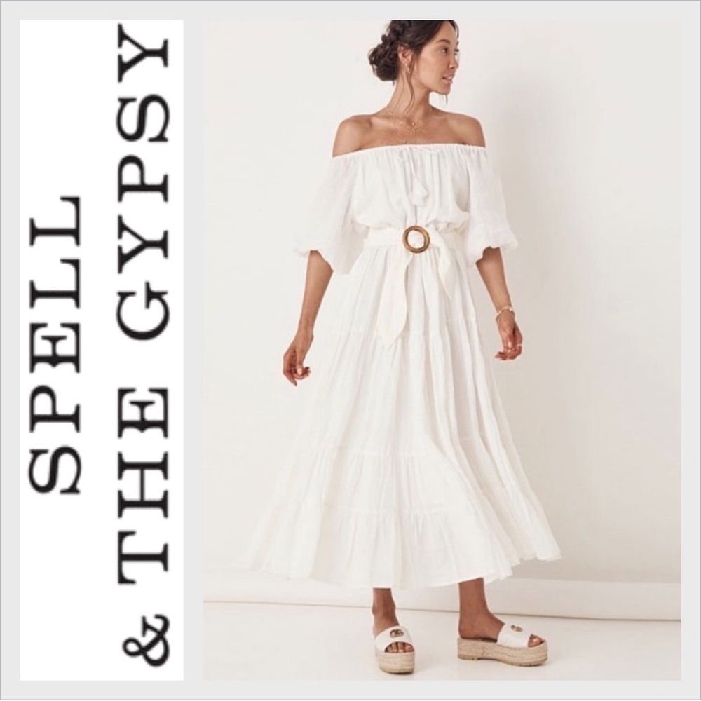 Nwot Spell And The Gypsy Collective Gardenia Gown Maxi Linen Dress M